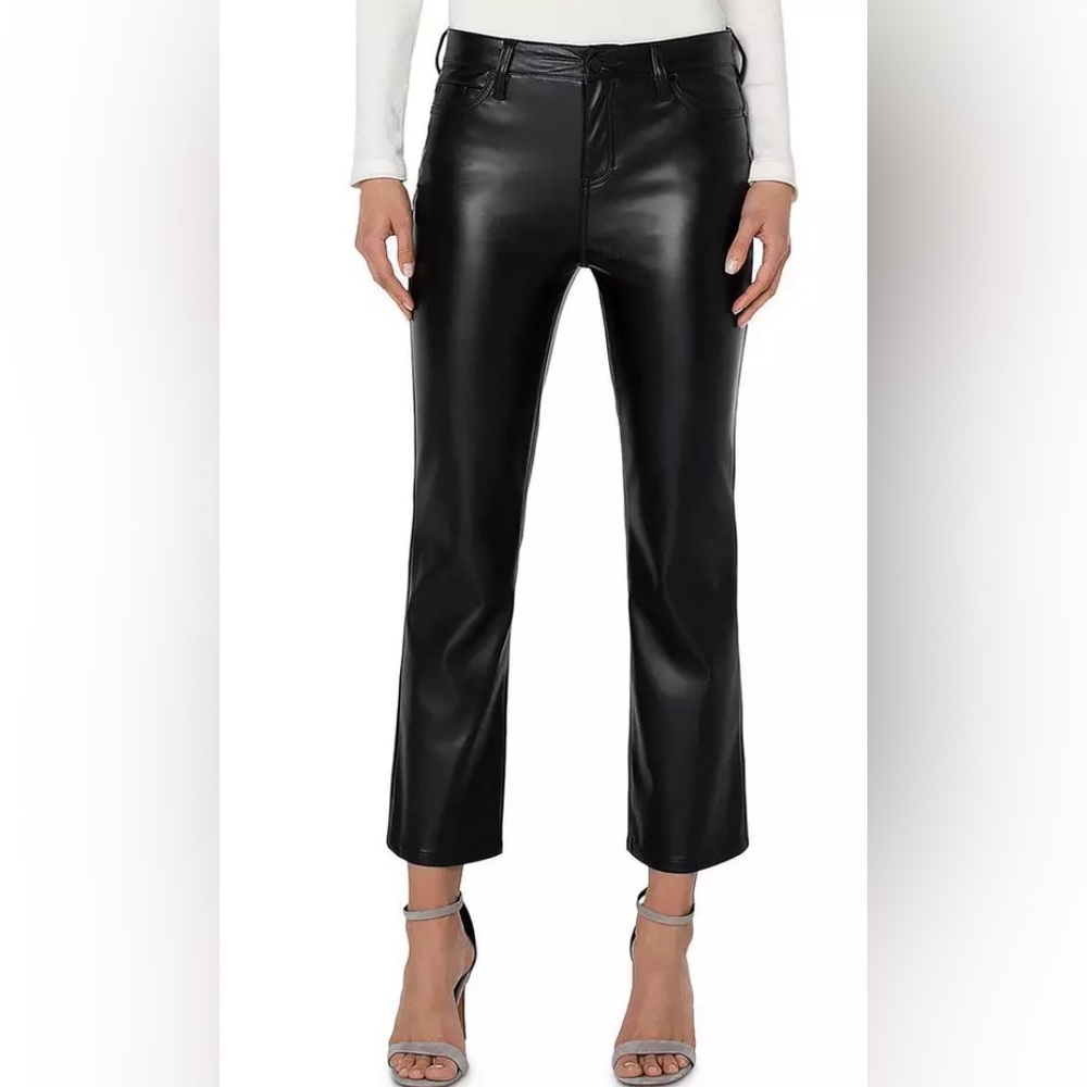 Liverpool 16 / 33 Pants Hannah Crop Flare Vegan Leather Black NWT